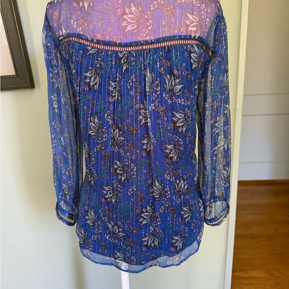 BA&SH BASH Silk Blouse Paisley Top Shirt Sheet Silk Metallic, Size 1, XS, S - Picture 8 of 10